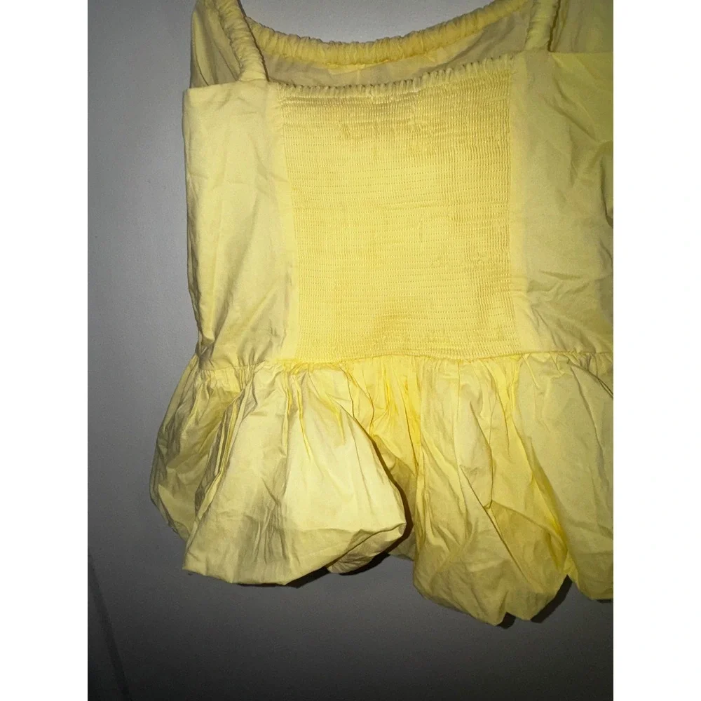ASTR the Label Butter Yellow Bubble Hem Peplum Top Smocked Back NWT L - Picture 8 of 9
